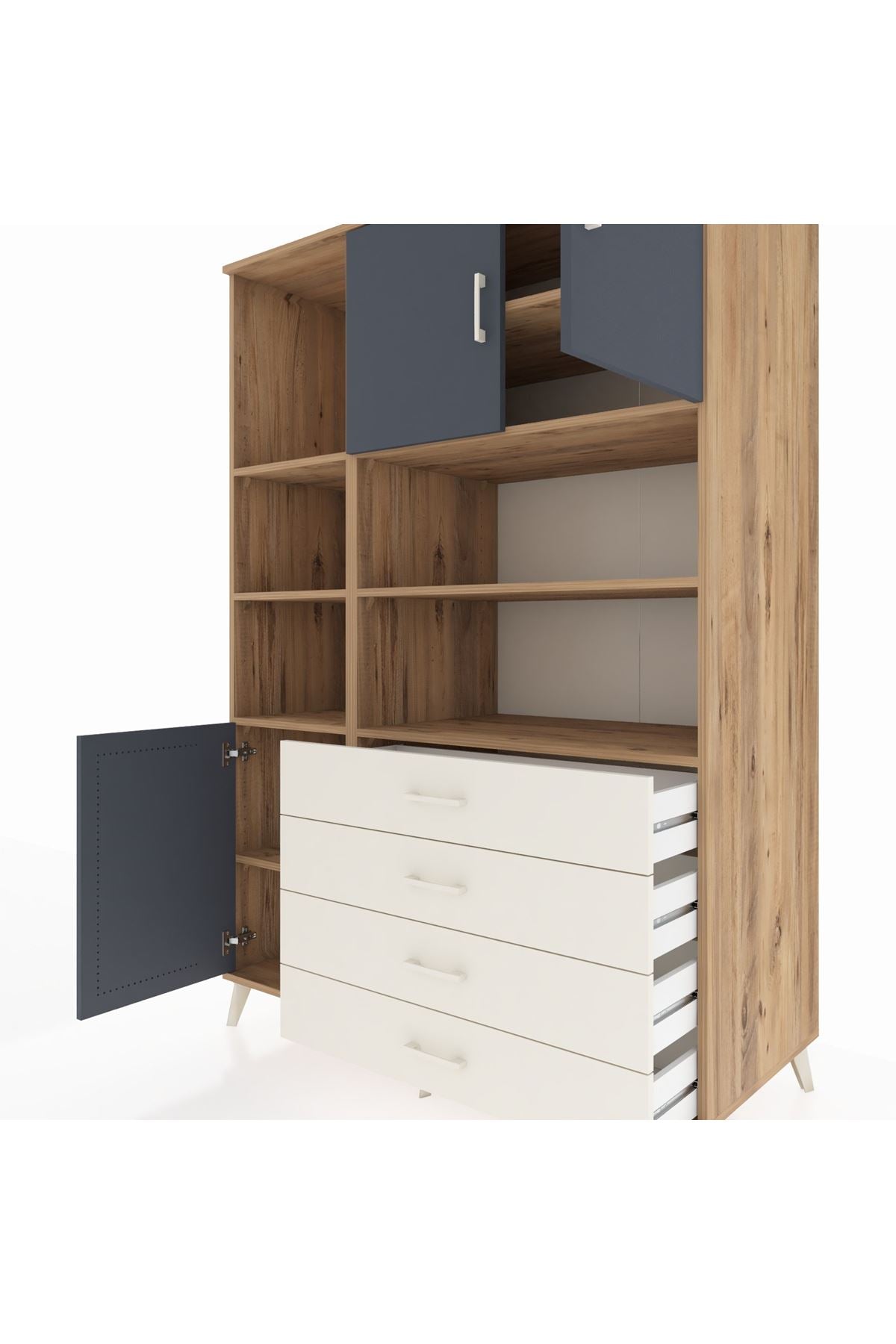 Kronos Dolap 8 Raflı 4 Çekmeceli 3 Kapaklı 132x59x195 Çam-Antrasit/Aytaşı