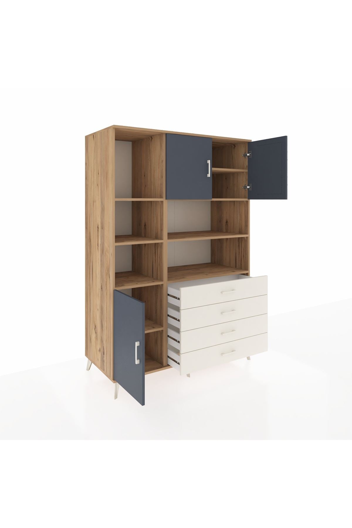 Kronos Dolap 8 Raflı 4 Çekmeceli 3 Kapaklı 132x59x195 Çam-Antrasit/Aytaşı