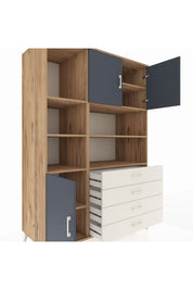 Kronos Dolap 8 Raflı 4 Çekmeceli 3 Kapaklı 132x59x195 Çam-Antrasit/Aytaşı