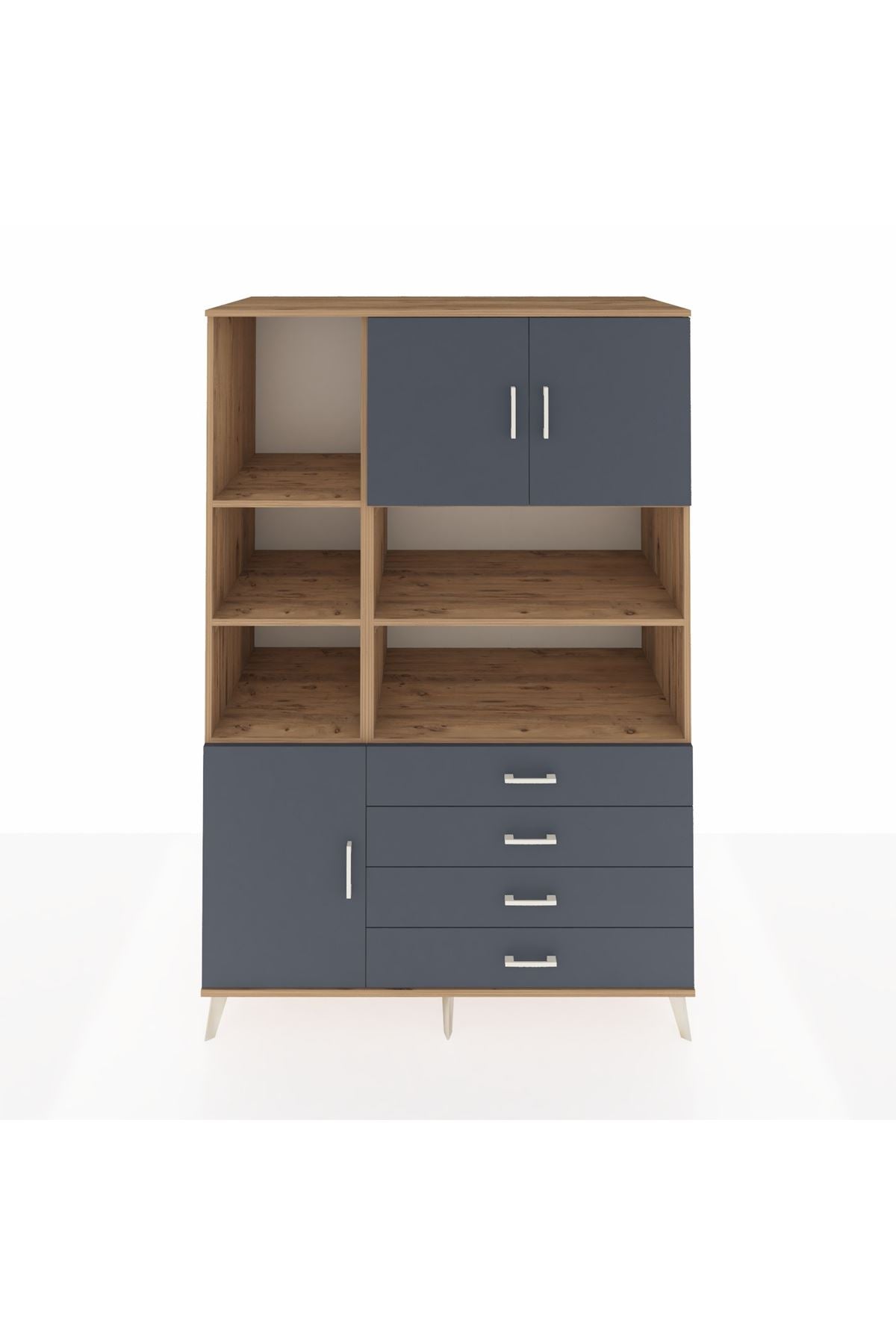 Kronos Dolap 8 Raflı 4 Çekmeceli 3 Kapaklı 132x59x195 Çam-Antrasit/Antrasit