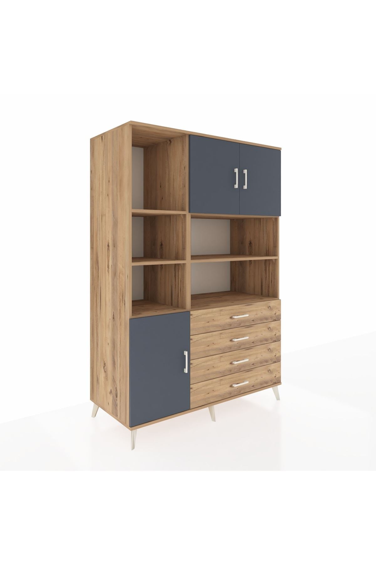 Kronos Dolap 8 Raflı 4 Çekmeceli 3 Kapaklı 132x59x195 Çam-Antrasit/Çam