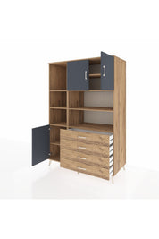 Kronos Dolap 8 Raflı 4 Çekmeceli 3 Kapaklı 132x59x195 Çam-Antrasit/Çam