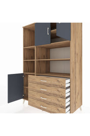 Kronos Dolap 8 Raflı 4 Çekmeceli 3 Kapaklı 132x59x195 Çam-Antrasit/Çam