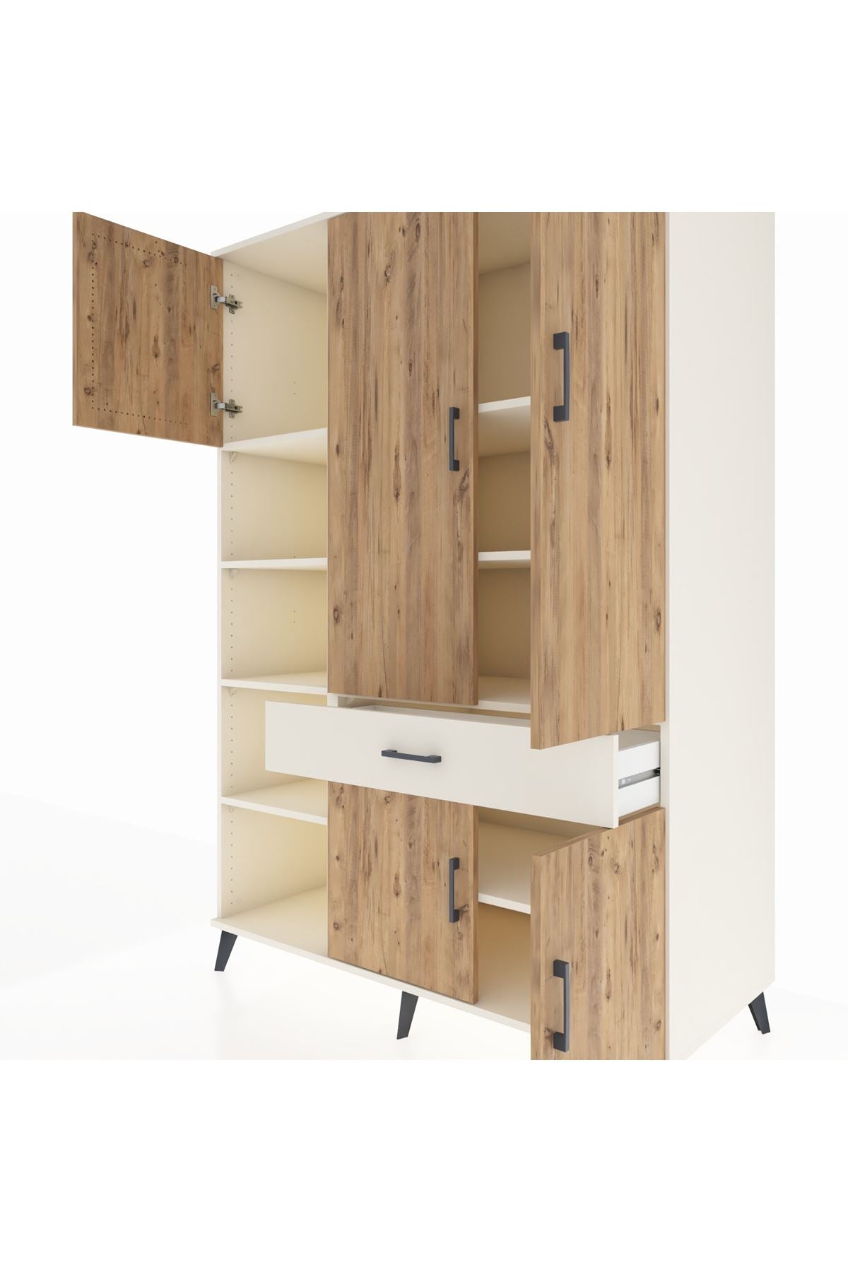 Kronos Dolap 8 Raflı Tek Çekmeceli 5 Kapaklı 132x59x195 Aytaşı-Çam/Aytaşı