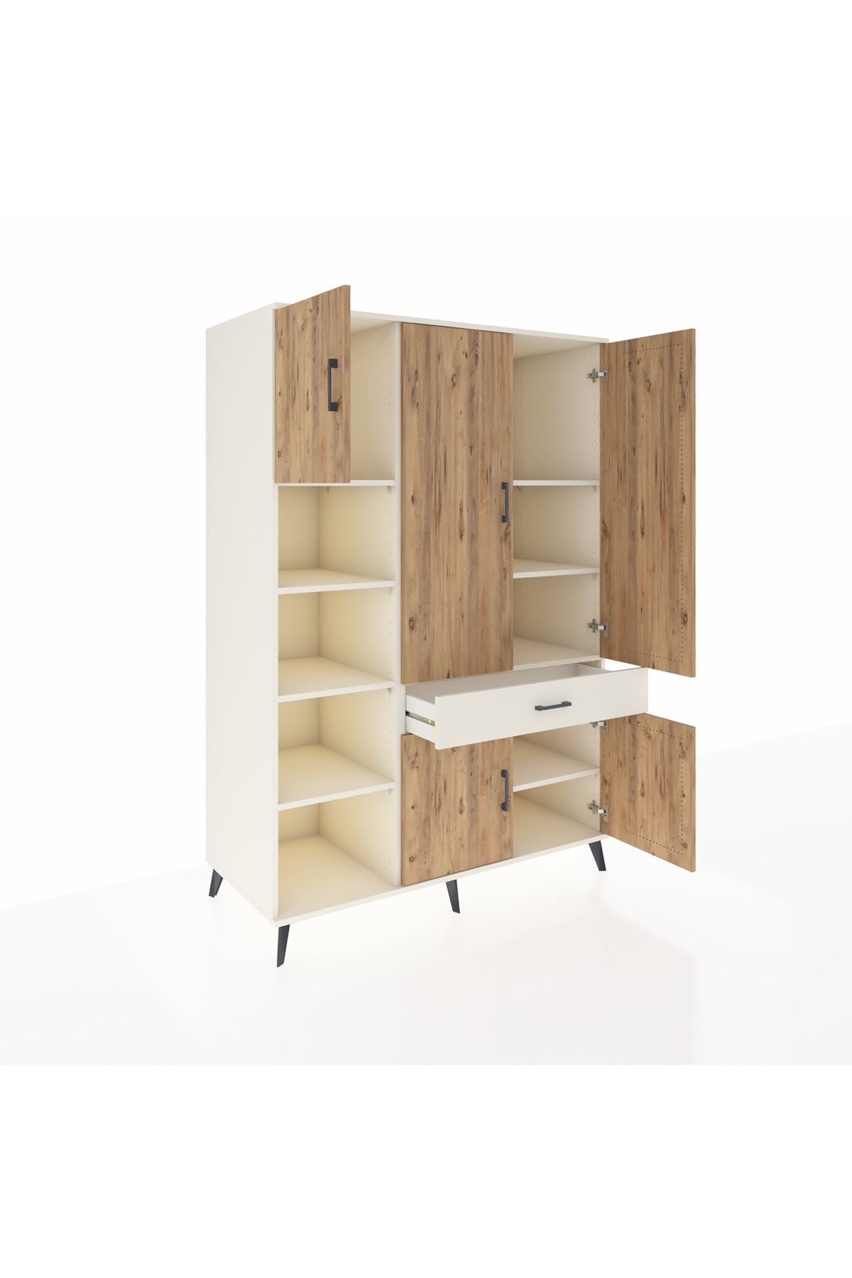 Kronos Dolap 8 Raflı Tek Çekmeceli 5 Kapaklı 132x59x195 Aytaşı-Çam/Aytaşı