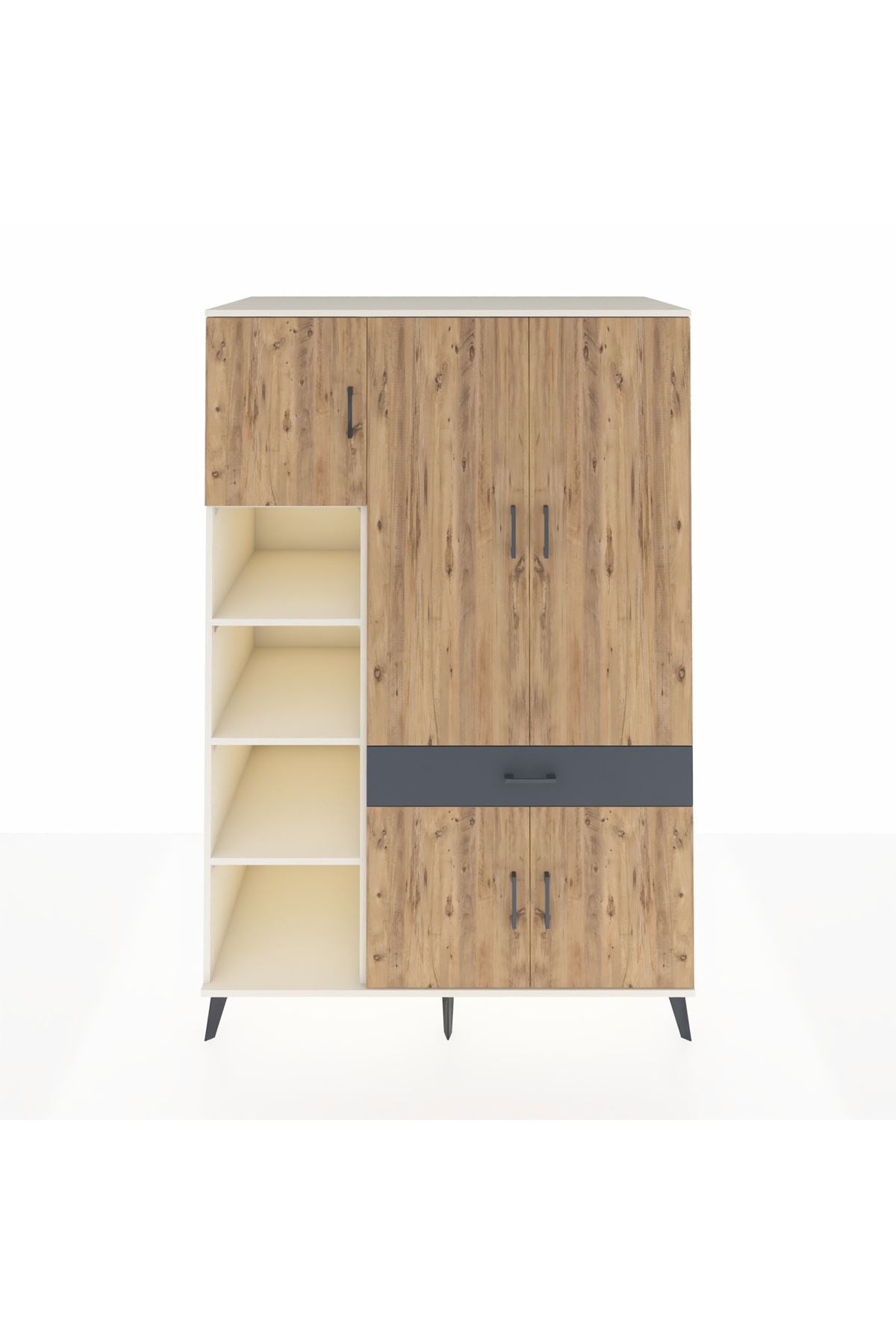 Kronos Dolap 8 Raflı Tek Çekmeceli 5 Kapaklı 132x59x195 Aytaşı-Çam/Antrasit