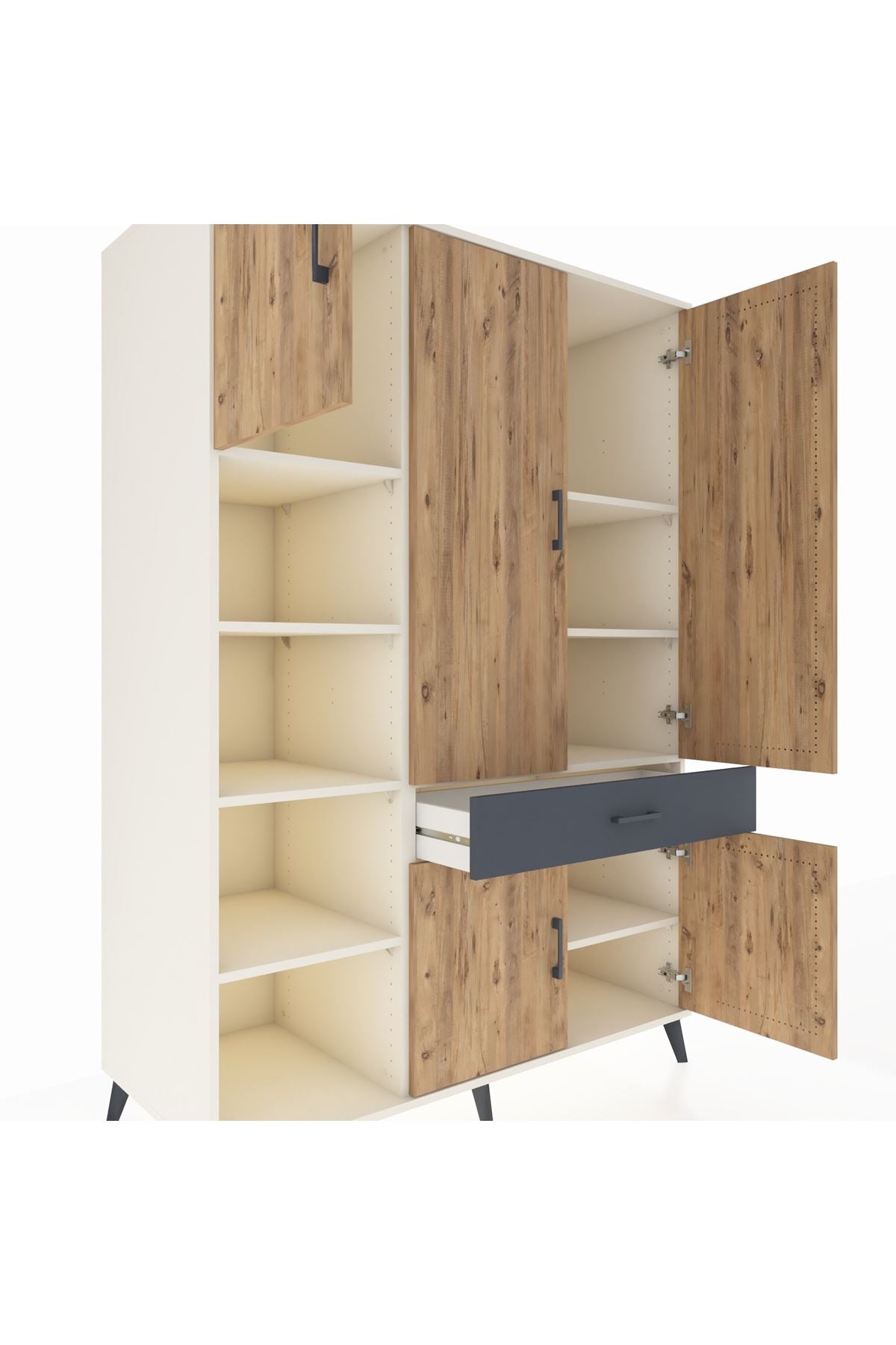 Kronos Dolap 8 Raflı Tek Çekmeceli 5 Kapaklı 132x59x195 Aytaşı-Çam/Antrasit