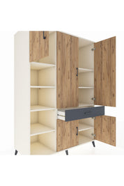 Kronos Dolap 8 Raflı Tek Çekmeceli 5 Kapaklı 132x59x195 Aytaşı-Çam/Antrasit