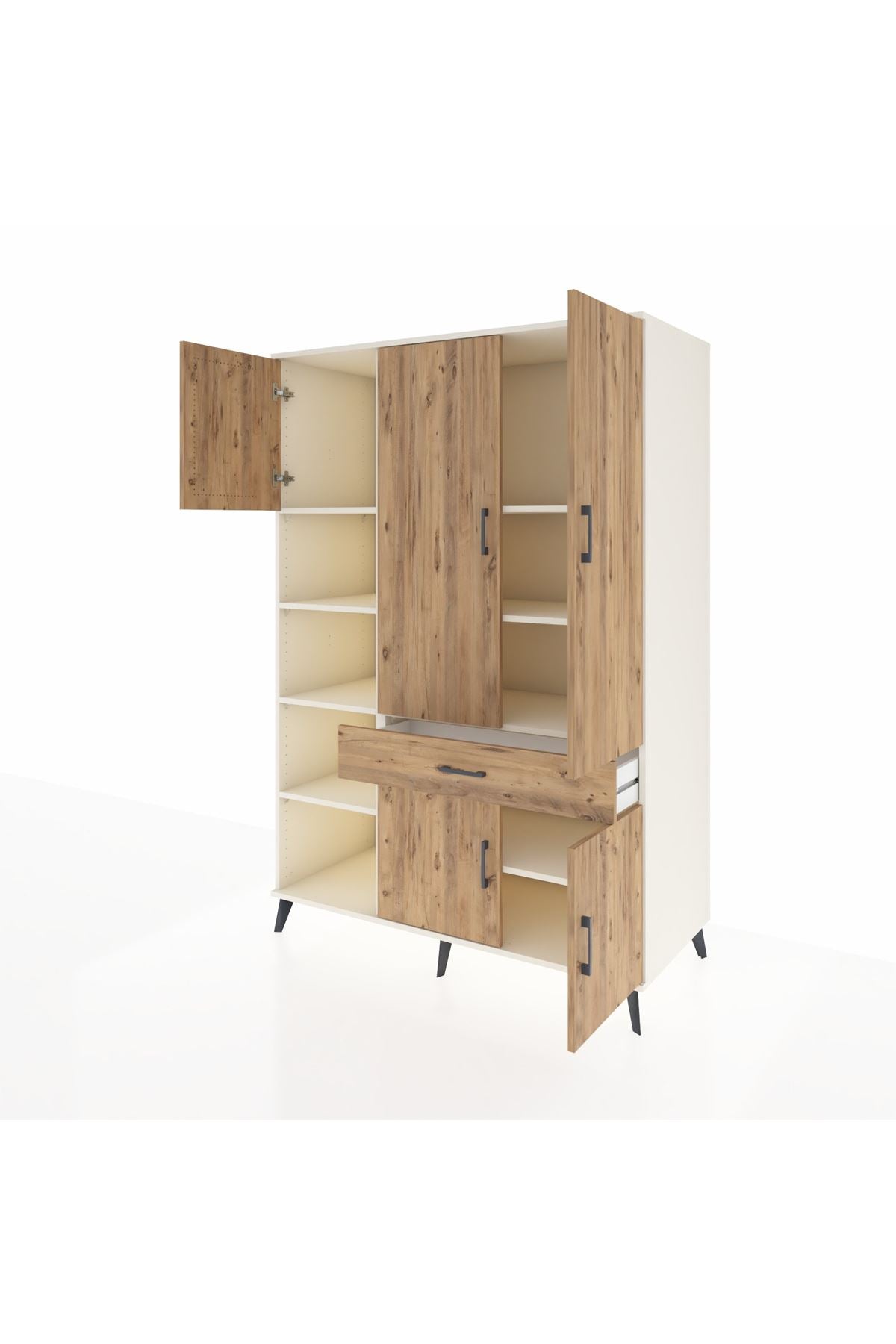 Kronos Dolap 8 Raflı Tek Çekmeceli 5 Kapaklı 132x59x195 Aytaşı-Çam/Çam