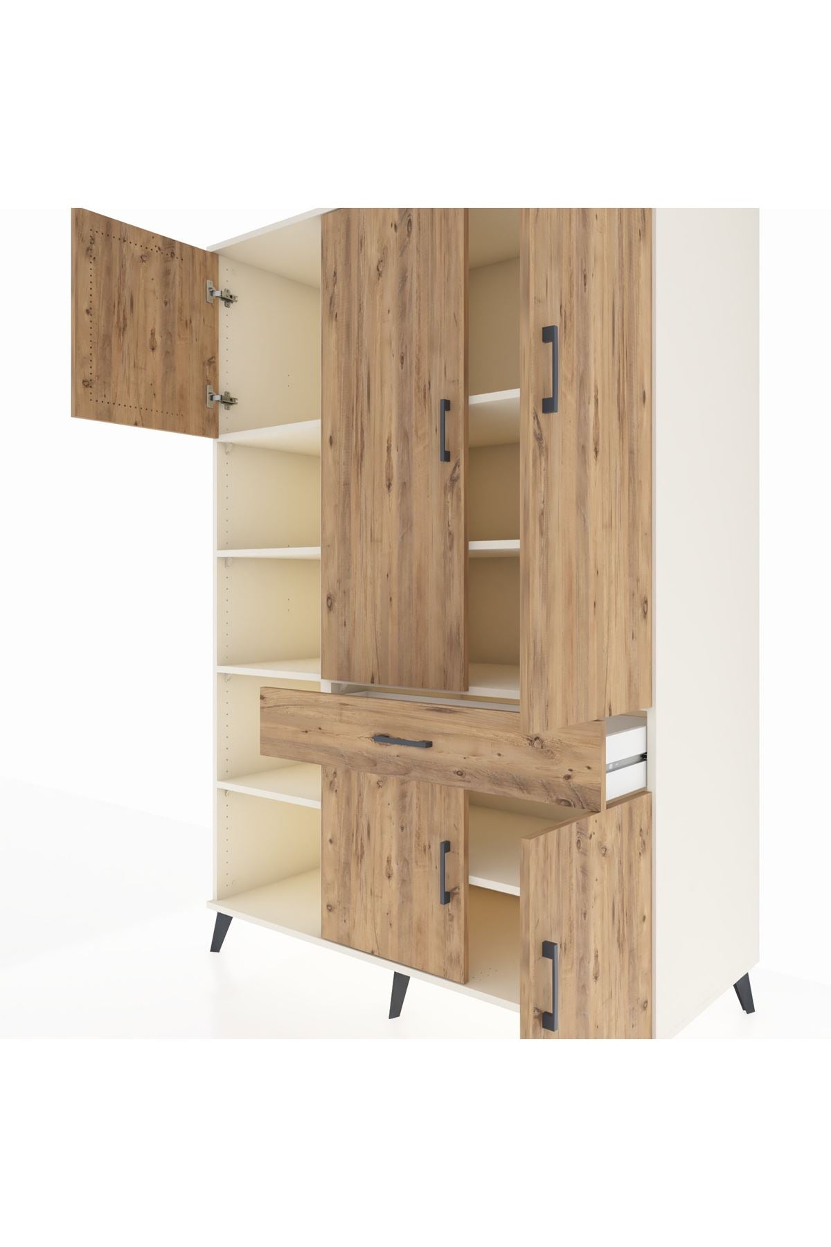 Kronos Dolap 8 Raflı Tek Çekmeceli 5 Kapaklı 132x59x195 Aytaşı-Çam/Çam