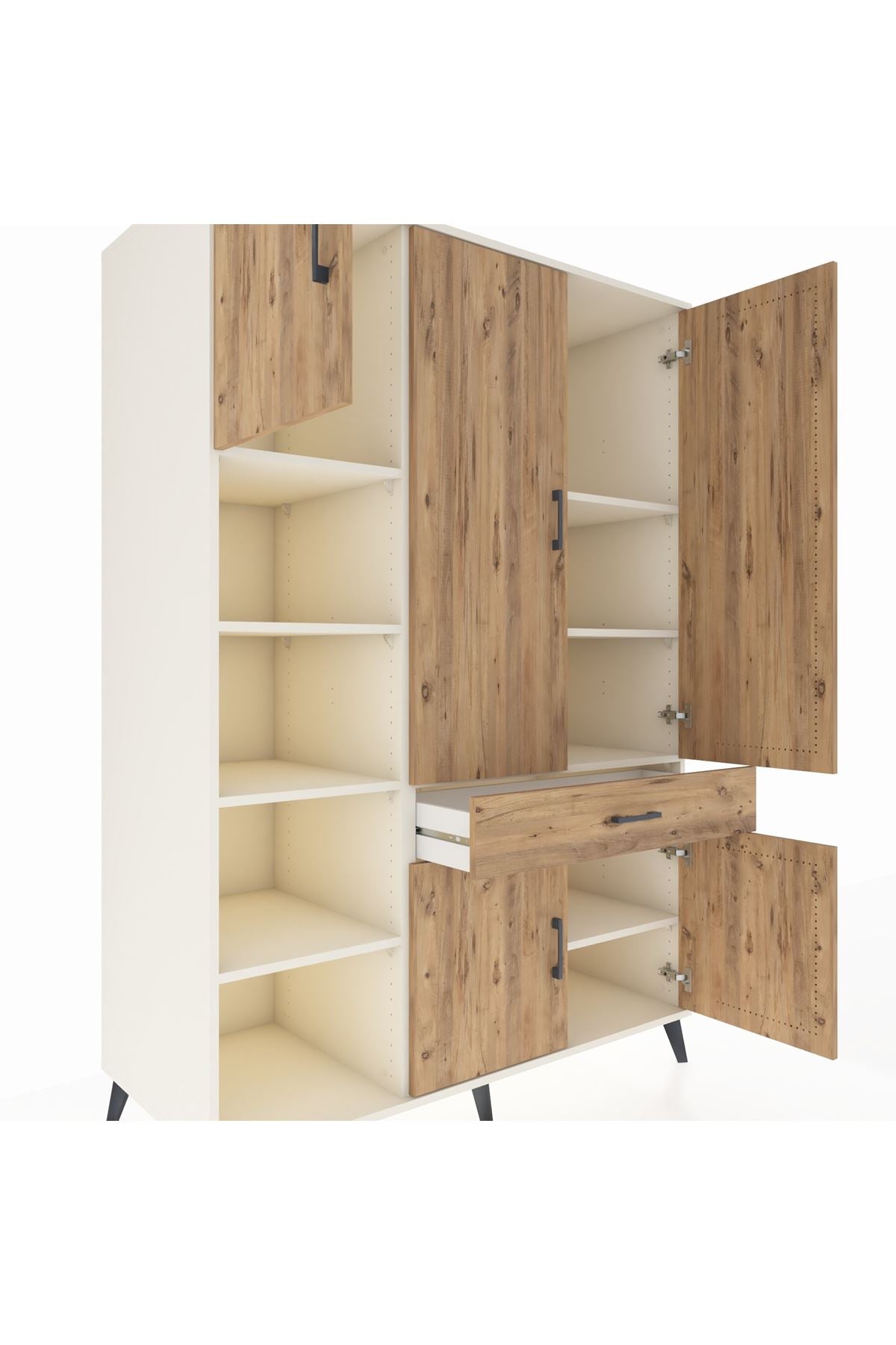 Kronos Dolap 8 Raflı Tek Çekmeceli 5 Kapaklı 132x59x195 Aytaşı-Çam/Çam