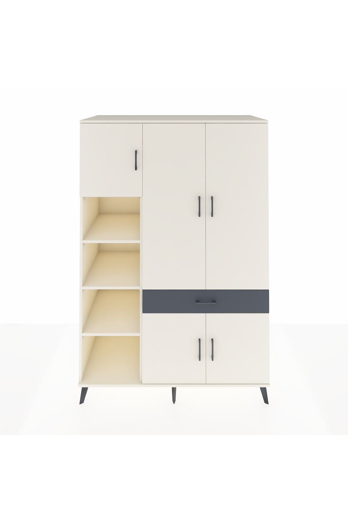 Kronos Dolap 8 Raflı Tek Çekmeceli 5 Kapaklı 132x59x195 Aytaşı-Aytaşı/Antrasit