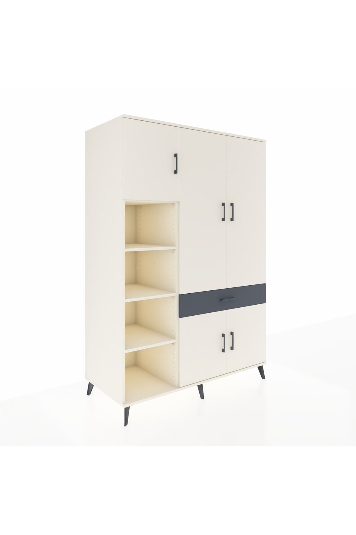 Kronos Dolap 8 Raflı Tek Çekmeceli 5 Kapaklı 132x59x195 Aytaşı-Aytaşı/Antrasit