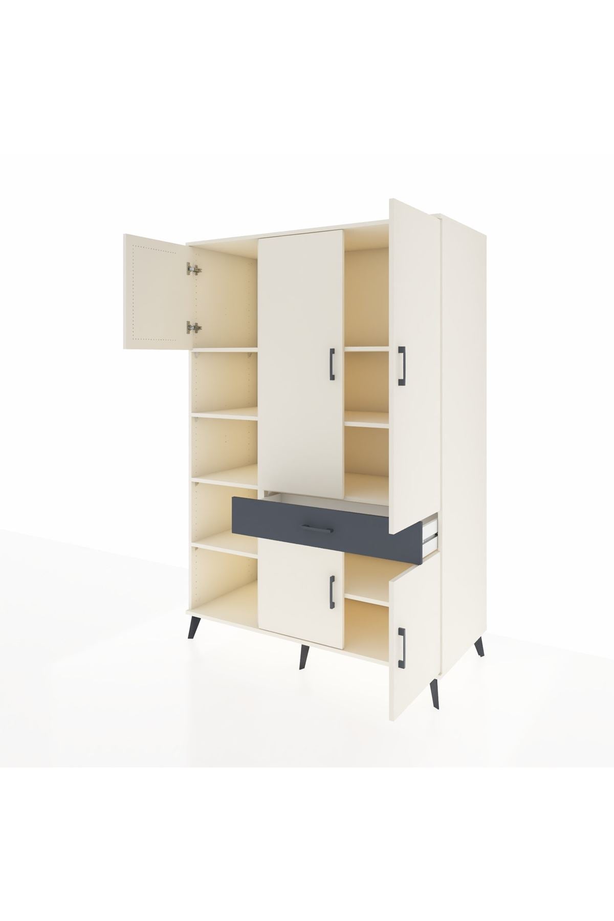 Kronos Dolap 8 Raflı Tek Çekmeceli 5 Kapaklı 132x59x195 Aytaşı-Aytaşı/Antrasit