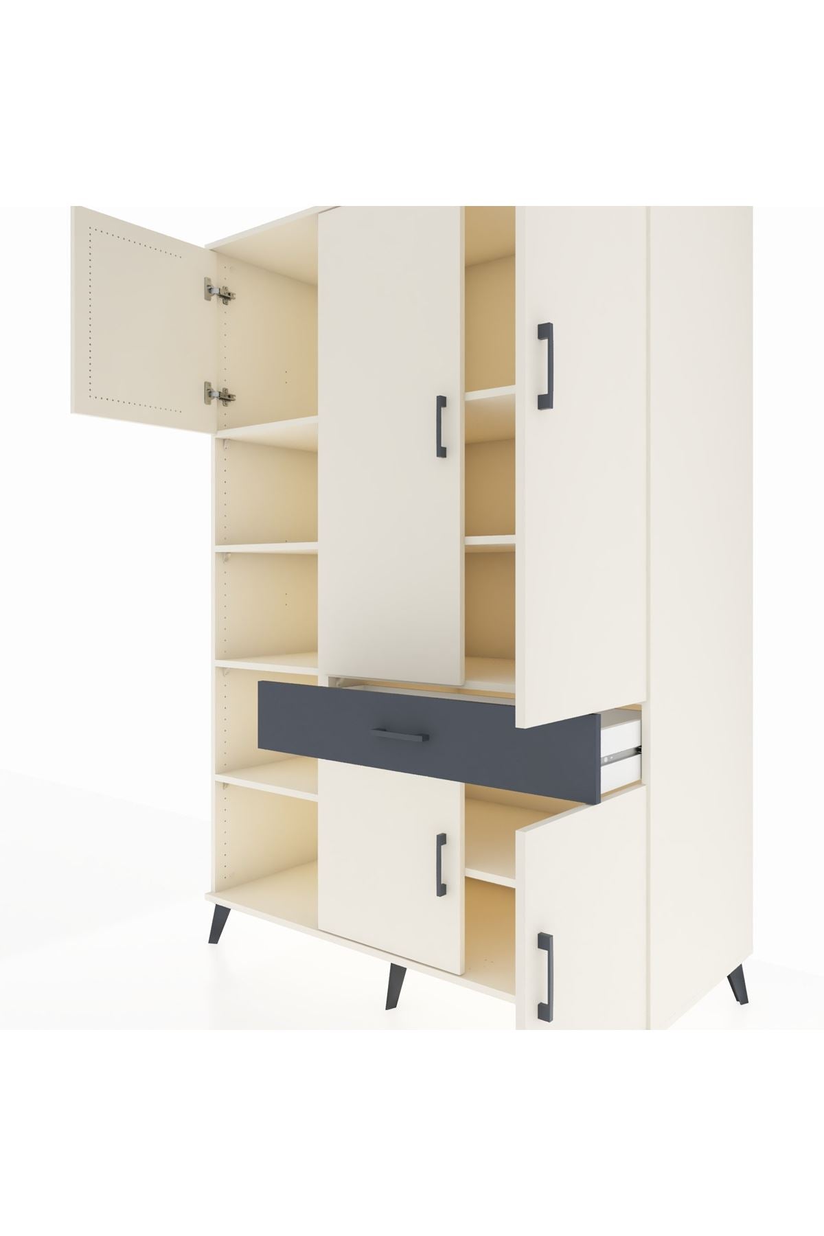 Kronos Dolap 8 Raflı Tek Çekmeceli 5 Kapaklı 132x59x195 Aytaşı-Aytaşı/Antrasit