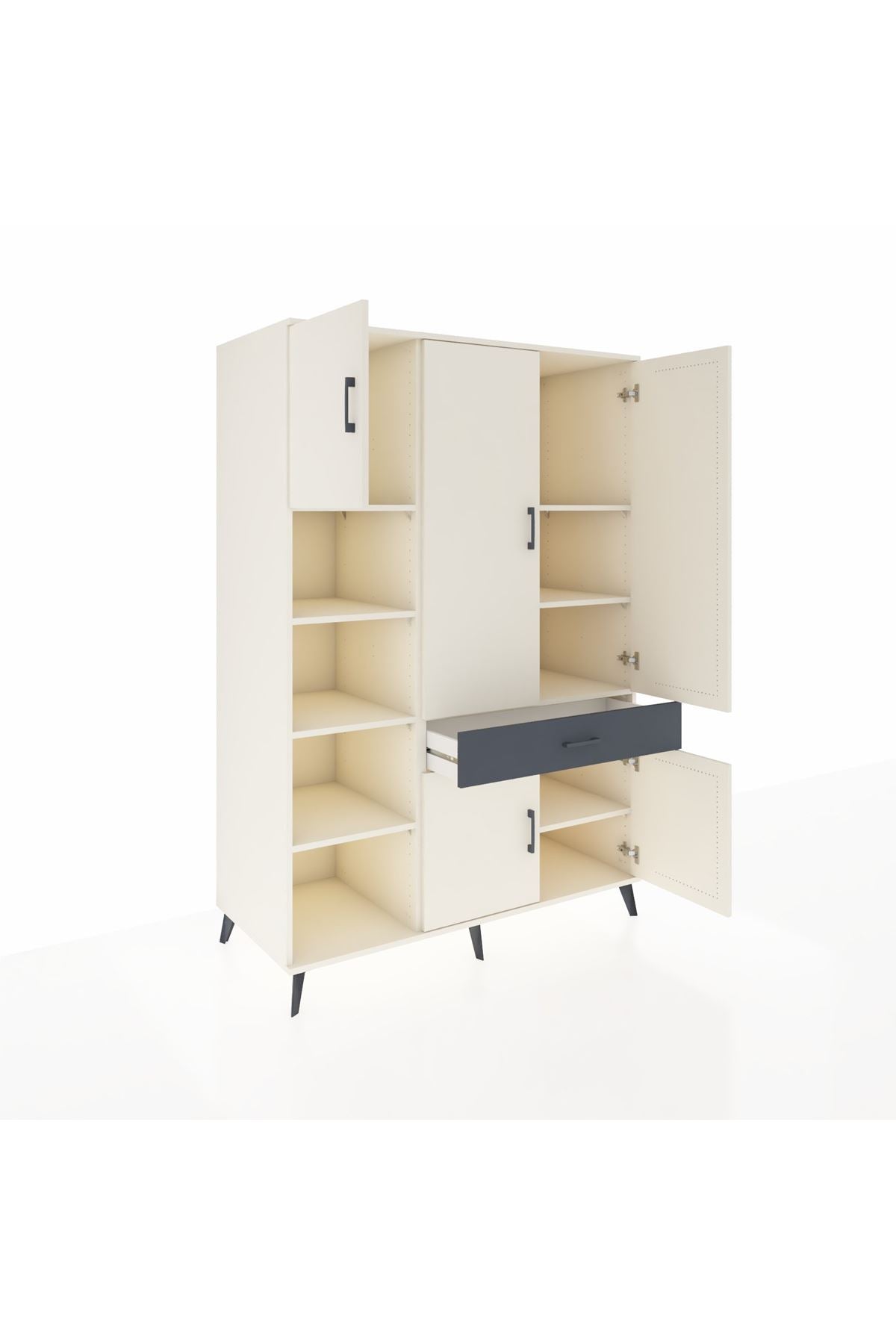 Kronos Dolap 8 Raflı Tek Çekmeceli 5 Kapaklı 132x59x195 Aytaşı-Aytaşı/Antrasit