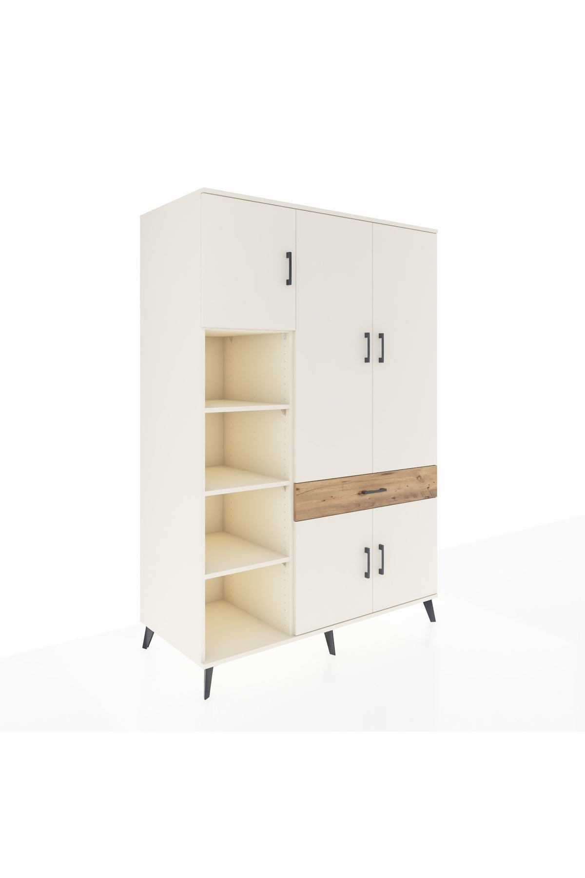 Kronos Dolap 8 Raflı Tek Çekmeceli 5 Kapaklı 132x59x195 Aytaşı-Aytaşı/Çam