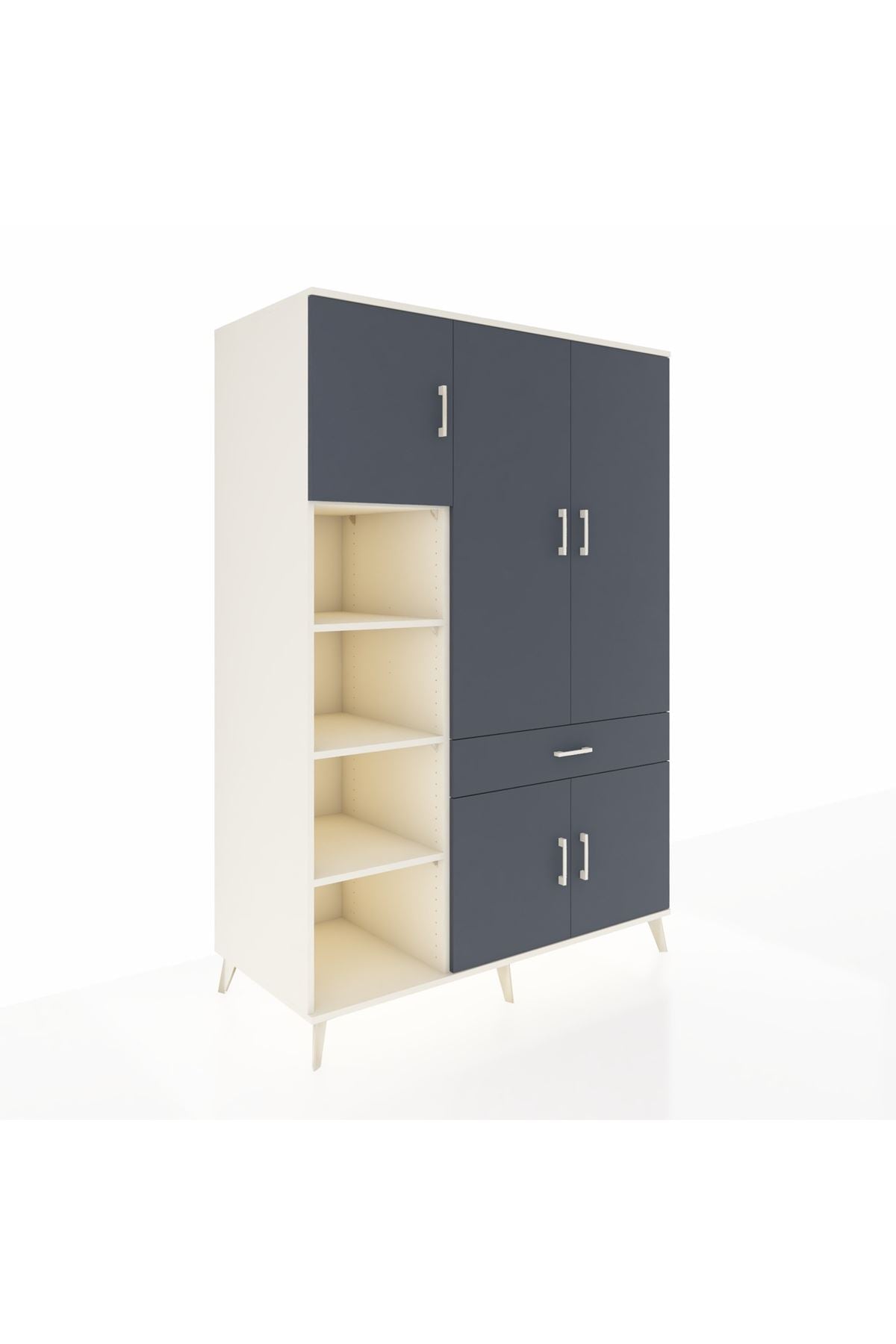 Kronos Dolap 8 Raflı Tek Çekmeceli 5 Kapaklı 132x59x195 Aytaşı-Antrasit/Antrasit