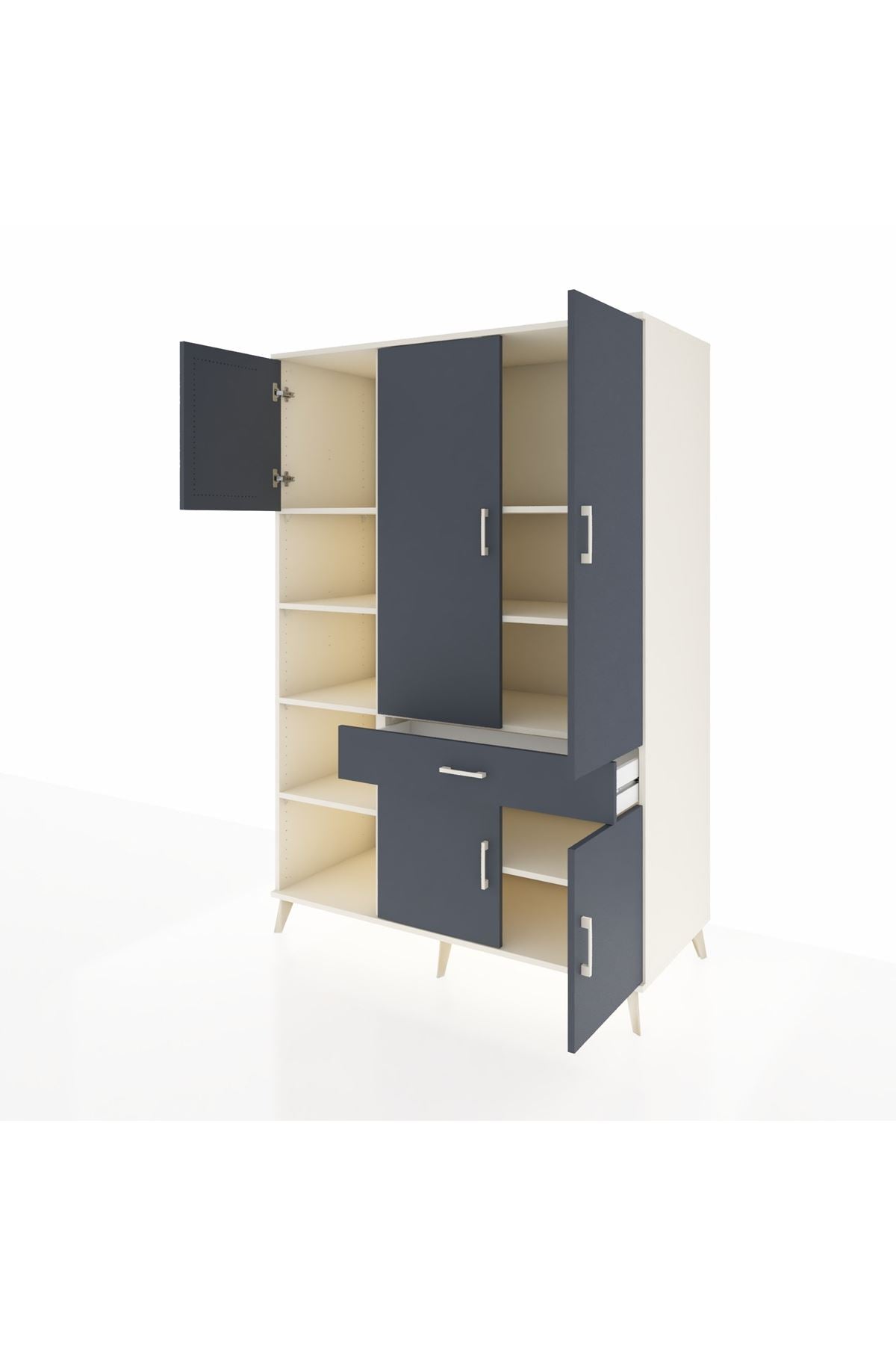 Kronos Dolap 8 Raflı Tek Çekmeceli 5 Kapaklı 132x59x195 Aytaşı-Antrasit/Antrasit