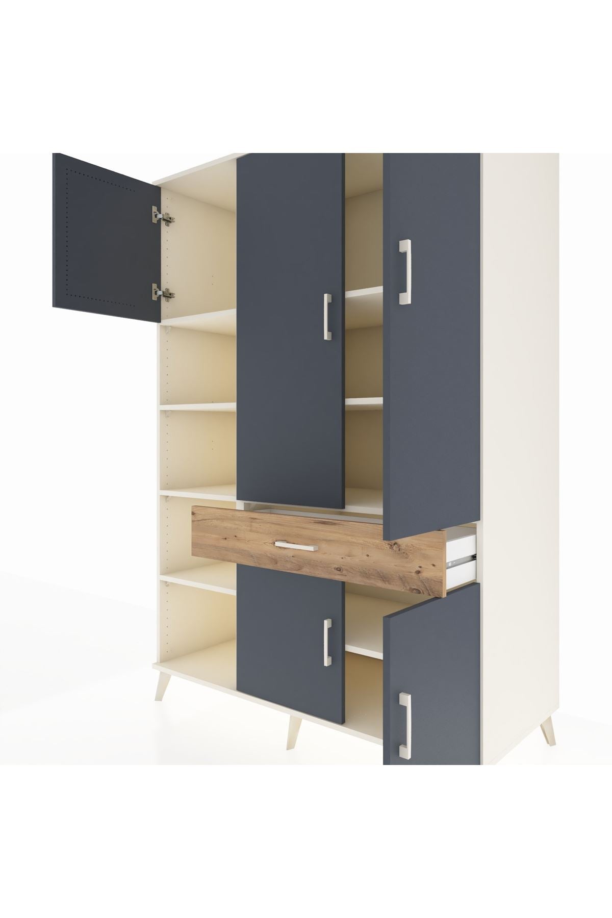 Kronos Dolap 8 Raflı Tek Çekmeceli 5 Kapaklı 132x59x195 Aytaşı-Antrasit/Çam