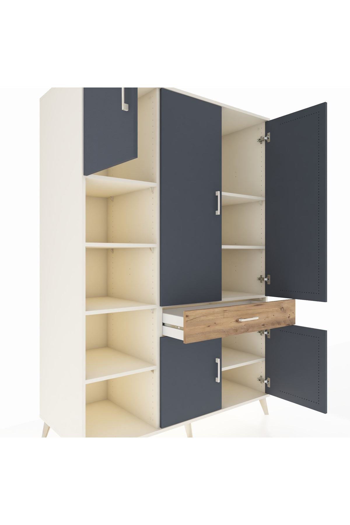 Kronos Dolap 8 Raflı Tek Çekmeceli 5 Kapaklı 132x59x195 Aytaşı-Antrasit/Çam