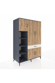 Kronos Dolap 8 Raflı Tek Çekmeceli 5 Kapaklı 132x59x195 Antrasit-Çam/Aytaşı