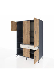 Kronos Dolap 8 Raflı Tek Çekmeceli 5 Kapaklı 132x59x195 Antrasit-Çam/Aytaşı