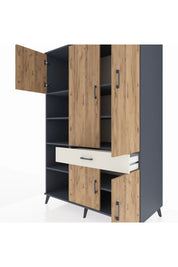 Kronos Dolap 8 Raflı Tek Çekmeceli 5 Kapaklı 132x59x195 Antrasit-Çam/Aytaşı