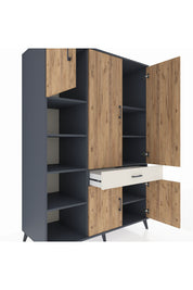 Kronos Dolap 8 Raflı Tek Çekmeceli 5 Kapaklı 132x59x195 Antrasit-Çam/Aytaşı