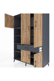 Kronos Dolap 8 Raflı Tek Çekmeceli 5 Kapaklı 132x59x195 Antrasit-Çam/Antrasit