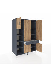 Kronos Dolap 8 Raflı Tek Çekmeceli 5 Kapaklı 132x59x195 Antrasit-Çam/Antrasit