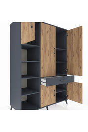 Kronos Dolap 8 Raflı Tek Çekmeceli 5 Kapaklı 132x59x195 Antrasit-Çam/Antrasit