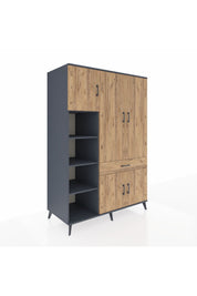 Kronos Dolap 8 Raflı Tek Çekmeceli 5 Kapaklı 132x59x195 Antrasit-Çam/Çam