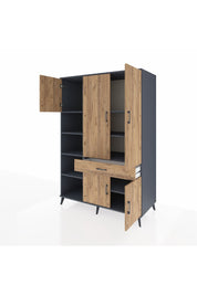 Kronos Dolap 8 Raflı Tek Çekmeceli 5 Kapaklı 132x59x195 Antrasit-Çam/Çam