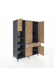 Kronos Dolap 8 Raflı Tek Çekmeceli 5 Kapaklı 132x59x195 Antrasit-Çam/Çam