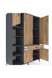 Kronos Dolap 8 Raflı Tek Çekmeceli 5 Kapaklı 132x59x195 Antrasit-Çam/Çam