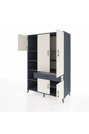 Kronos Dolap 8 Raflı Tek Çekmeceli 5 Kapaklı 132x59x195 Antrasit-Aytaşı/Antrasit