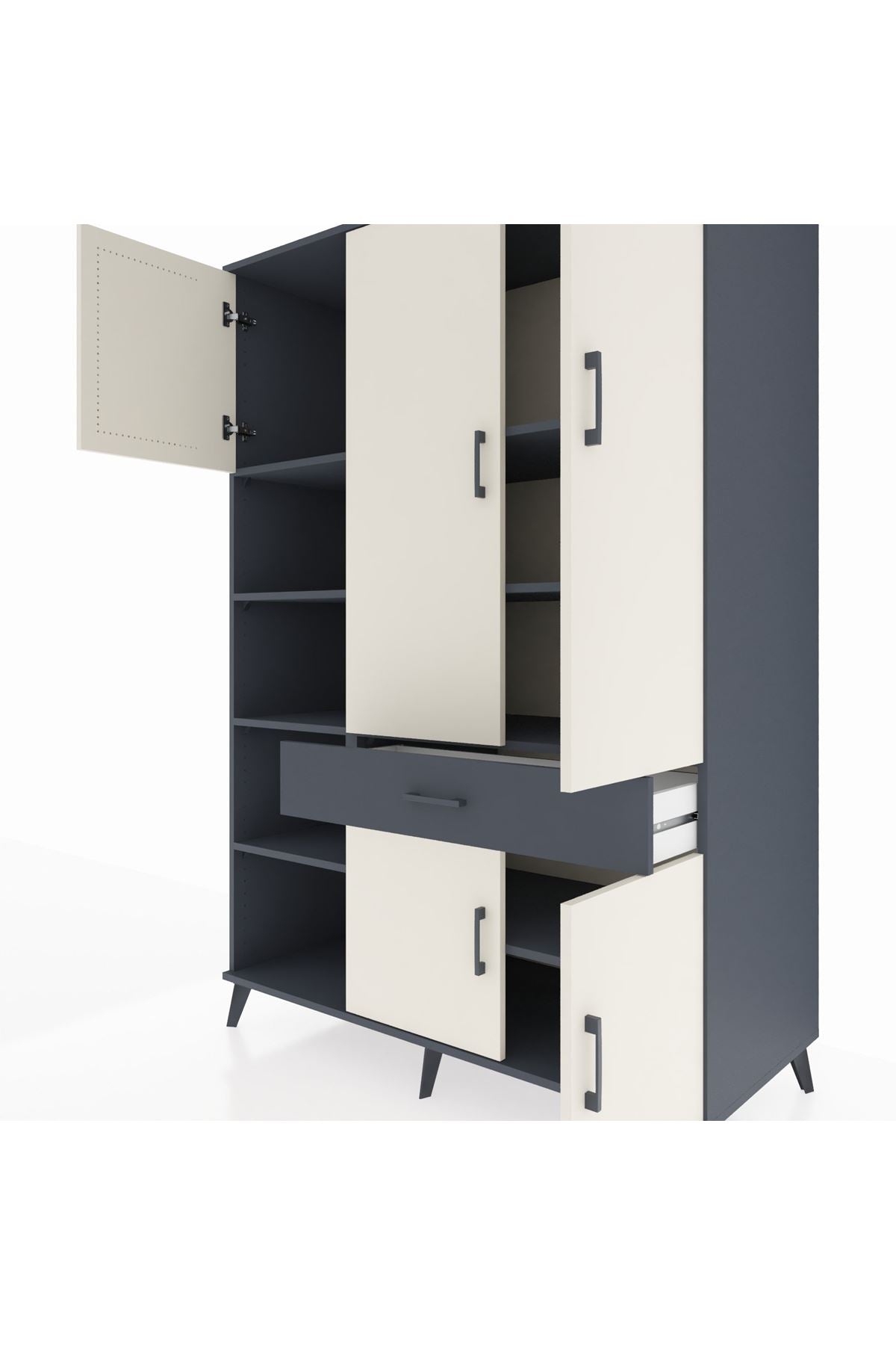 Kronos Dolap 8 Raflı Tek Çekmeceli 5 Kapaklı 132x59x195 Antrasit-Aytaşı/Antrasit