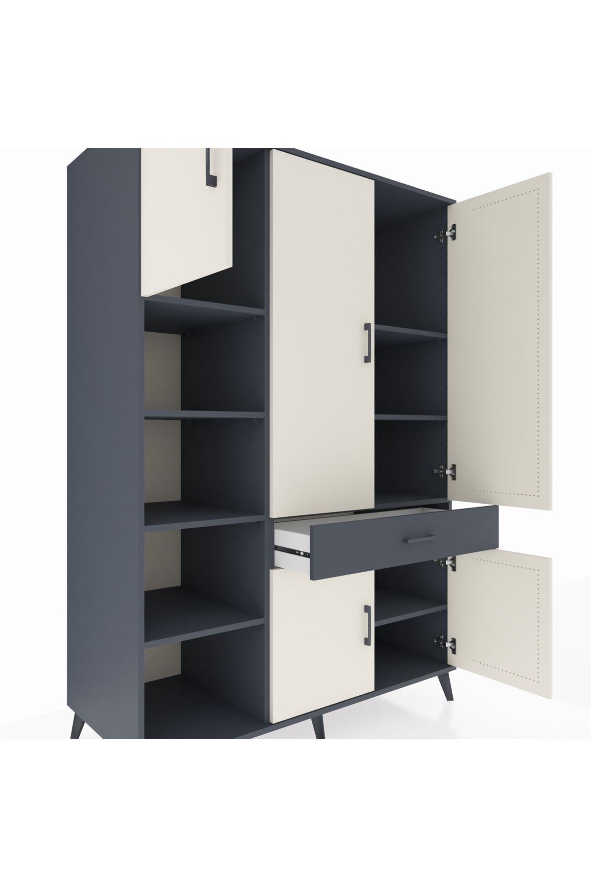 Kronos Dolap 8 Raflı Tek Çekmeceli 5 Kapaklı 132x59x195 Antrasit-Aytaşı/Antrasit