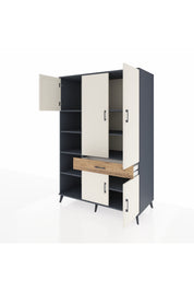 Kronos Dolap 8 Raflı Tek Çekmeceli 5 Kapaklı 132x59x195 Antrasit-Aytaşı/Çam