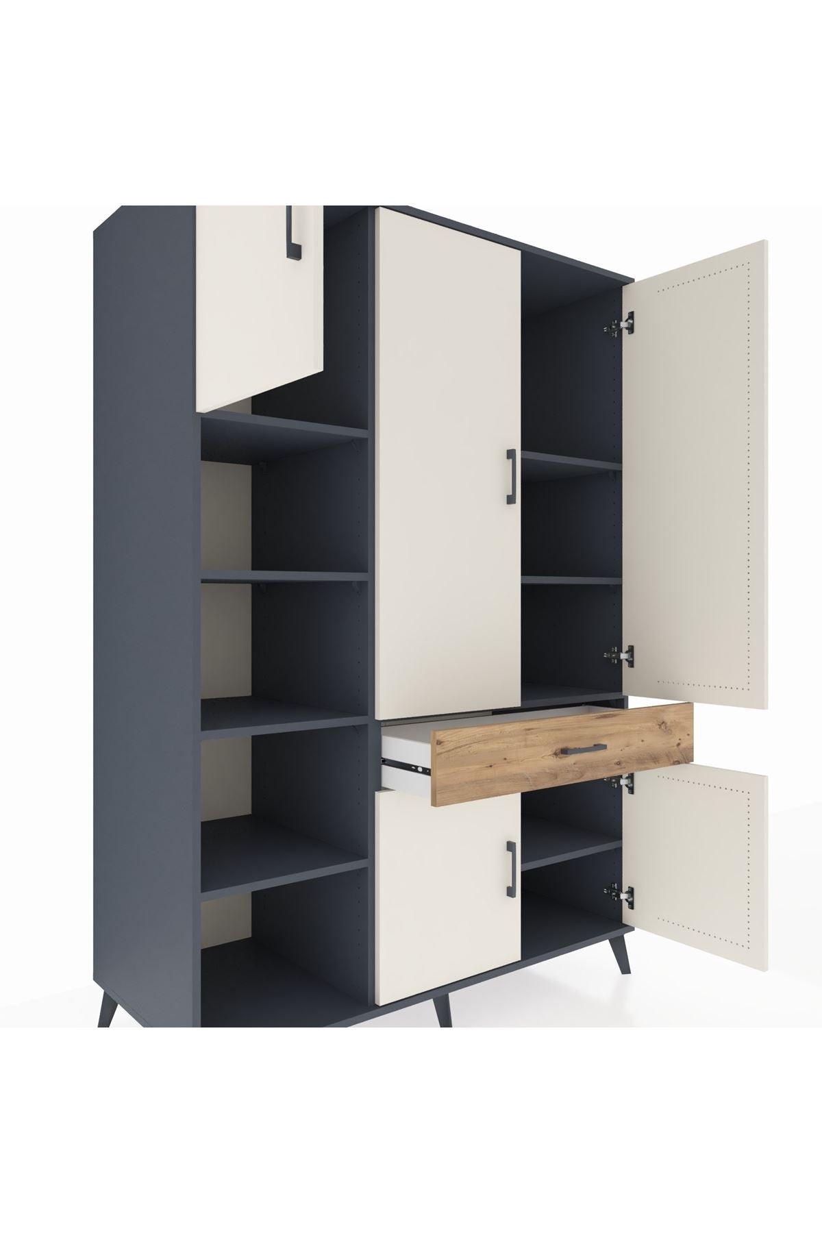 Kronos Dolap 8 Raflı Tek Çekmeceli 5 Kapaklı 132x59x195 Antrasit-Aytaşı/Çam