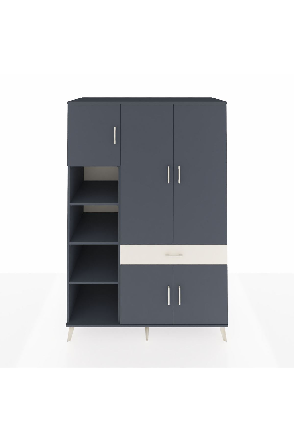 Kronos Dolap 8 Raflı Tek Çekmeceli 5 Kapaklı 132x59x195 Antrasit-Antrasit/Aytaşı