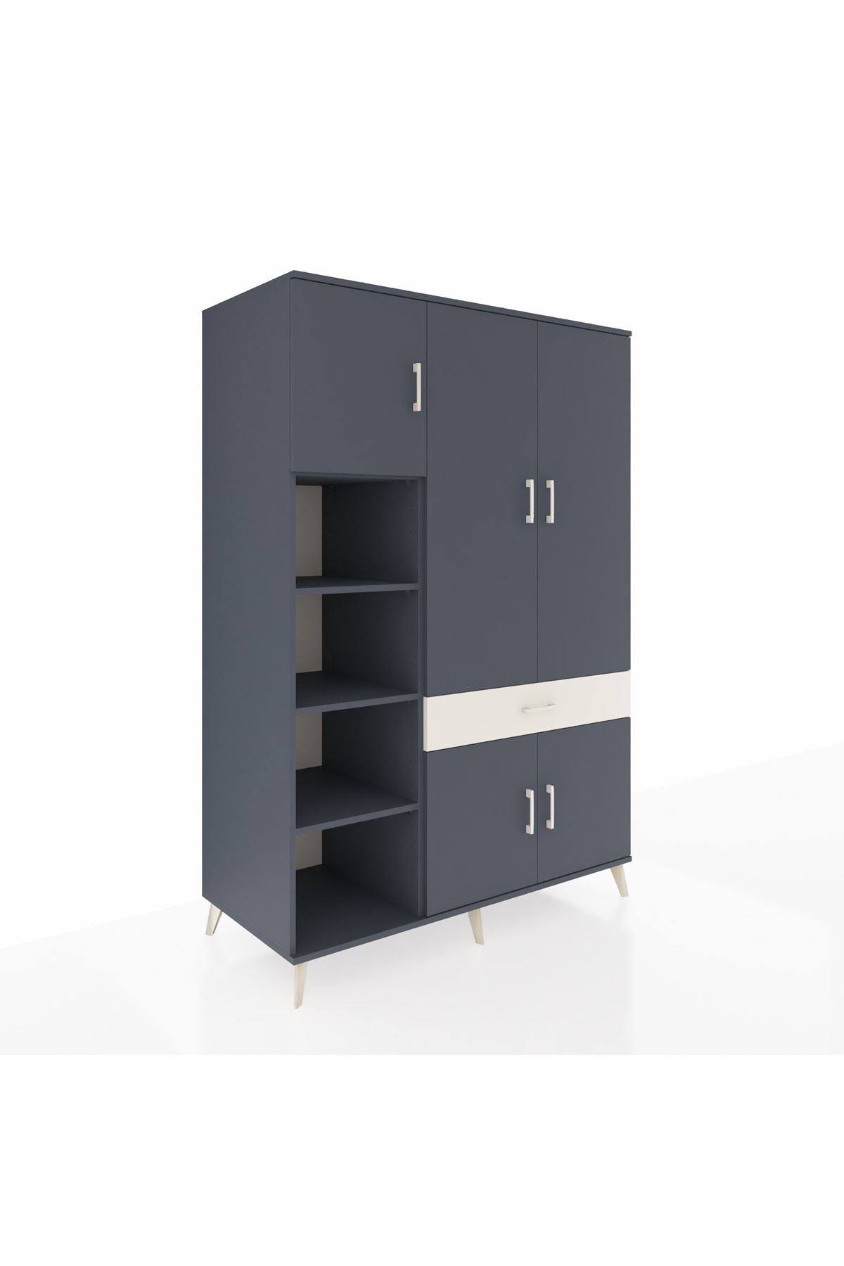 Kronos Dolap 8 Raflı Tek Çekmeceli 5 Kapaklı 132x59x195 Antrasit-Antrasit/Aytaşı