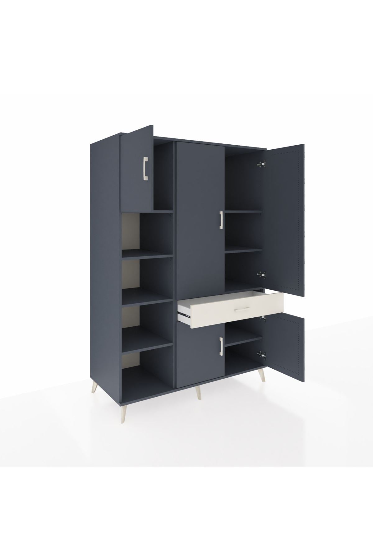 Kronos Dolap 8 Raflı Tek Çekmeceli 5 Kapaklı 132x59x195 Antrasit-Antrasit/Aytaşı