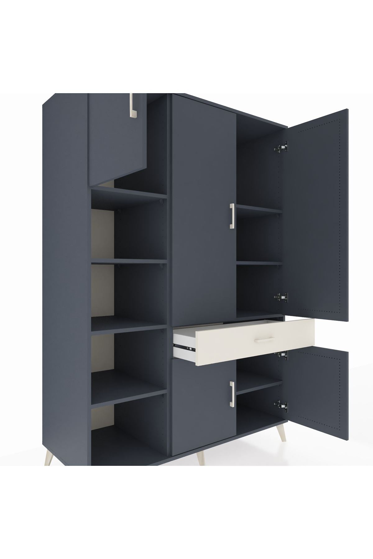 Kronos Dolap 8 Raflı Tek Çekmeceli 5 Kapaklı 132x59x195 Antrasit-Antrasit/Aytaşı