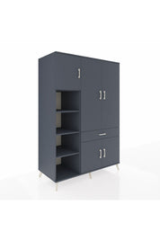 Kronos Dolap 8 Raflı Tek Çekmeceli 5 Kapaklı 132x59x195 Antrasit-Antrasit/Antrasit