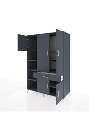 Kronos Dolap 8 Raflı Tek Çekmeceli 5 Kapaklı 132x59x195 Antrasit-Antrasit/Antrasit