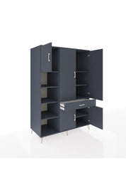 Kronos Dolap 8 Raflı Tek Çekmeceli 5 Kapaklı 132x59x195 Antrasit-Antrasit/Antrasit