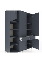 Kronos Dolap 8 Raflı Tek Çekmeceli 5 Kapaklı 132x59x195 Antrasit-Antrasit/Antrasit