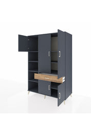 Kronos Dolap 8 Raflı Tek Çekmeceli 5 Kapaklı 132x59x195 Antrasit-Antrasit/Çam